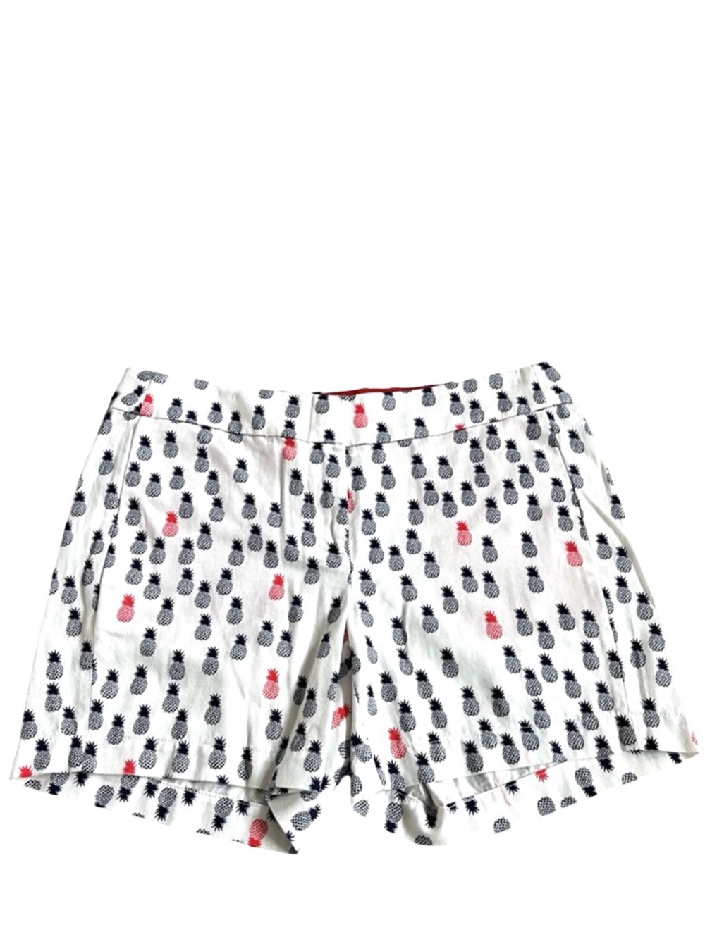 J. Crew Womens Chino White with Navy Blue & Coral Pineapple Print Shorts Size 12 - Picture 2 of 11